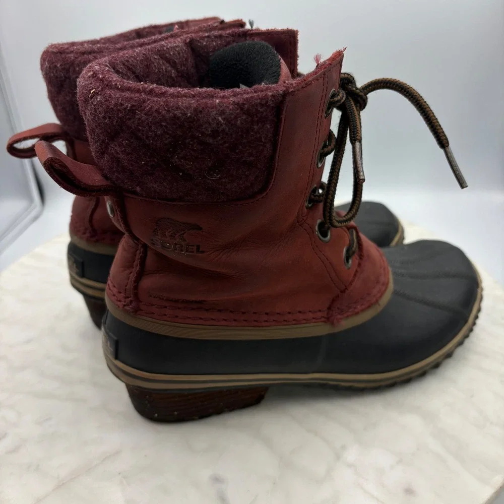 Sorel Boots Womens Size 7 Slimpack Ii Redwood Britis Leather Ankle Waterproof